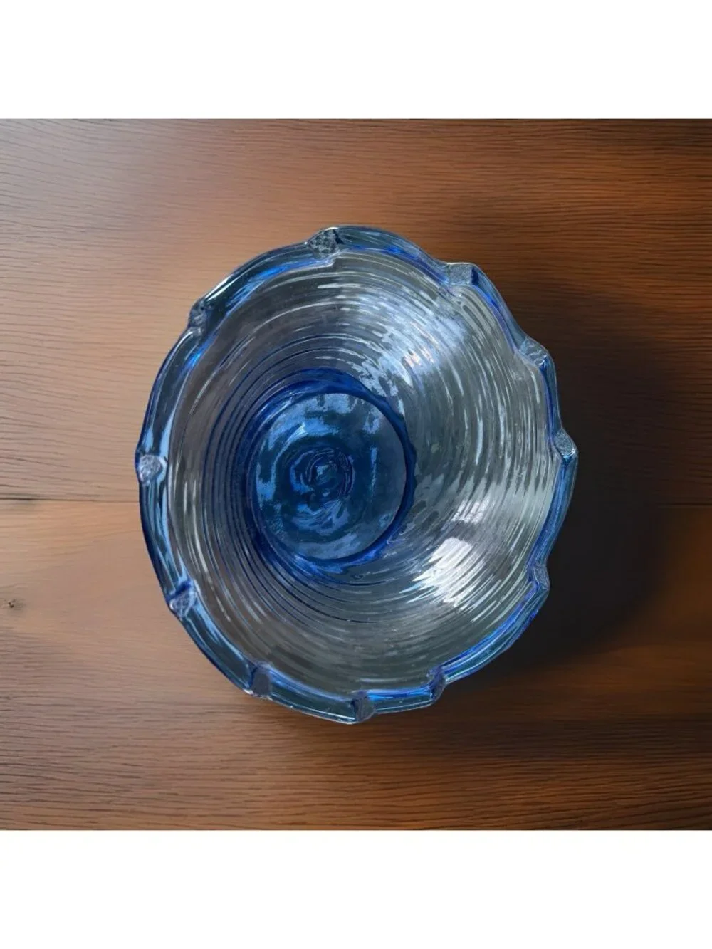 Vintage Cobalt Blue Hand Blown Swirl Glass Bowl With Saucer Unsigned